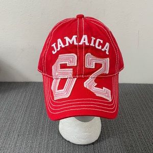 Jamaica 62 Baseball Hat Unisex Adjustable Red White Embroidered Strapback Cap